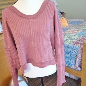 Free People Drop Shoulder Waffle Knit Dusty Rose Pullover Sweater